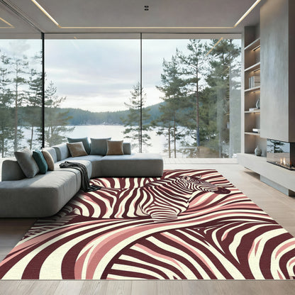Crimson Zebra Stripe Abstract Rug