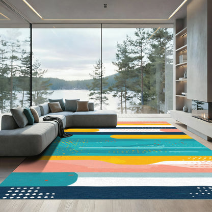 Abstract Coral Yellow Horizontal Stripe Rug