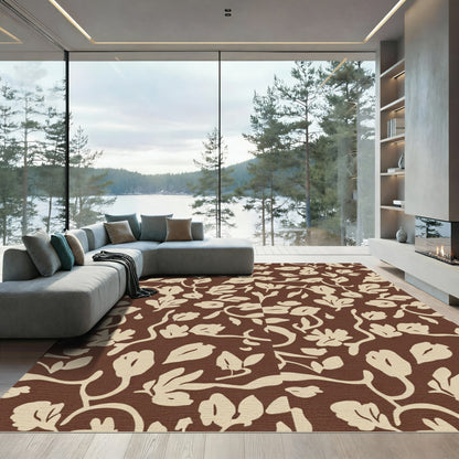 Brown Floral Vine Botanical Art Rug