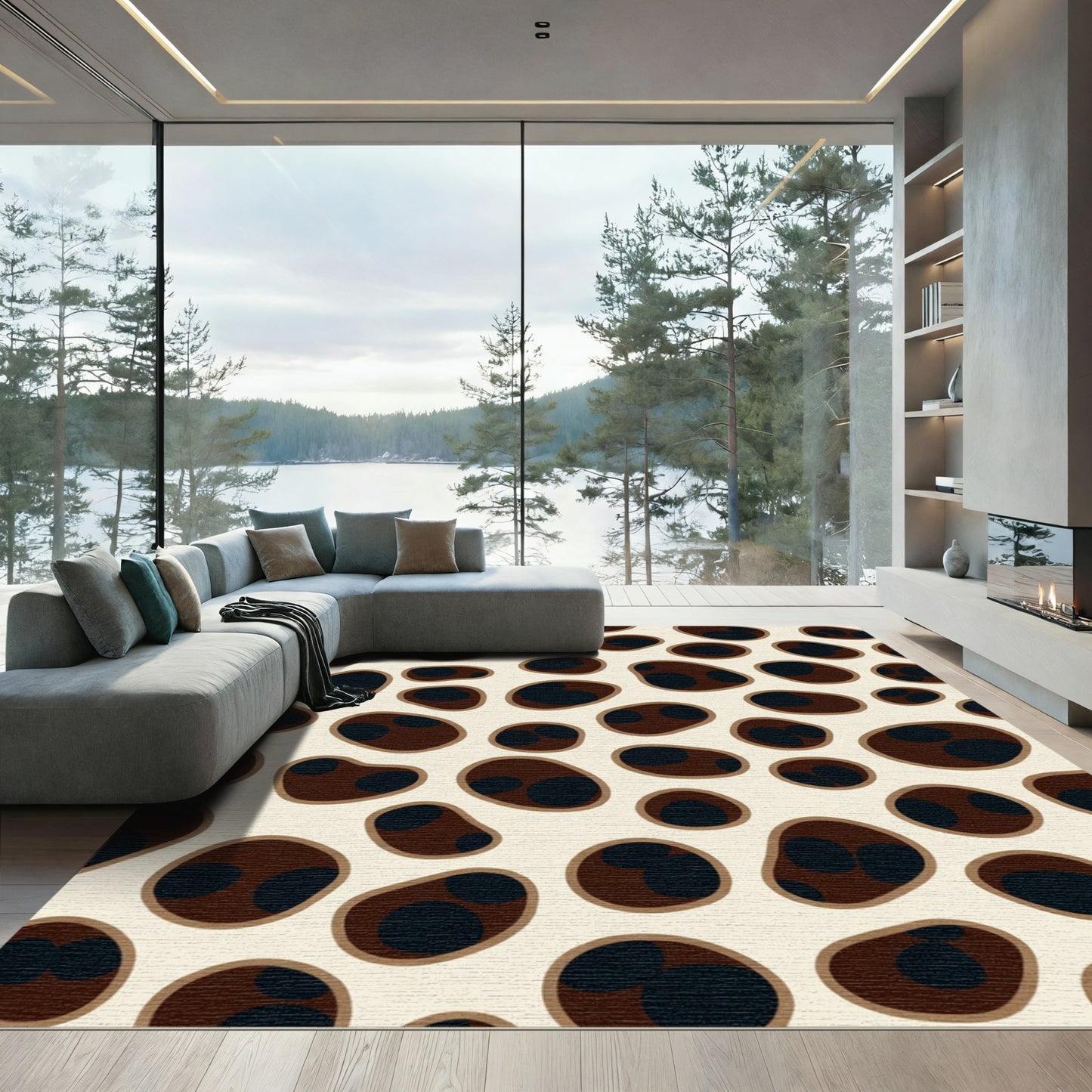 Brown and Black Spotted Oval Rug