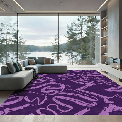 Purple Scrawled Abstract Line Rug