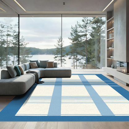Classic Blue Stripe Grid Rug
