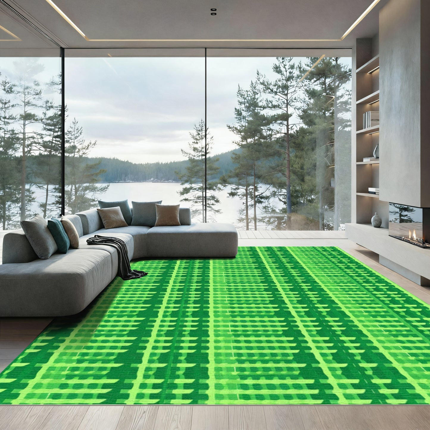 Green Blurry Stripe Interlace Rug
