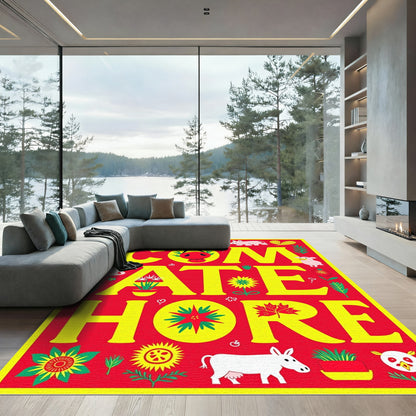 Bold Red Farm Animals Floral Graphic Rug