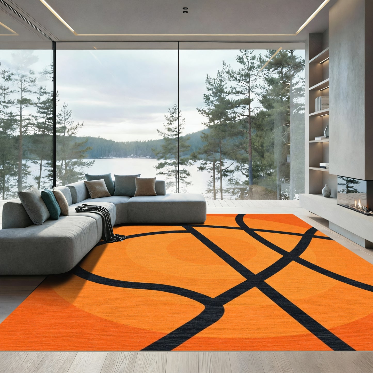 Bold Orange Geometric Stripe Rug