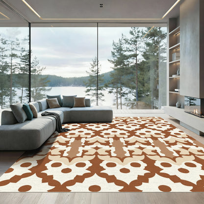 Chic Brown Cream Stylized Floral Rug