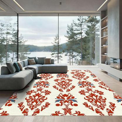 Crimson Blue Vintage Damask Scroll Rug