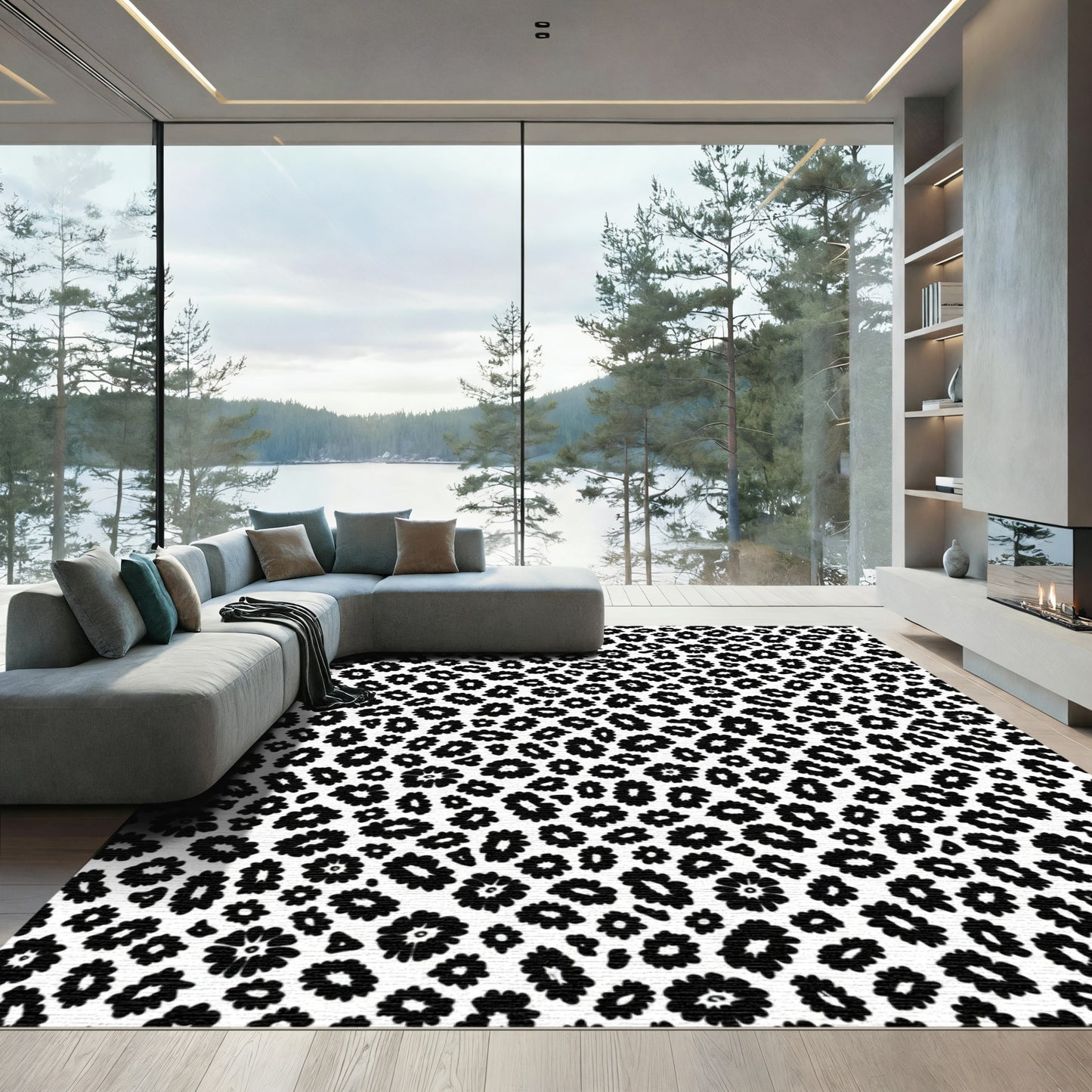 Monochrome Floral Spot Pattern Rug