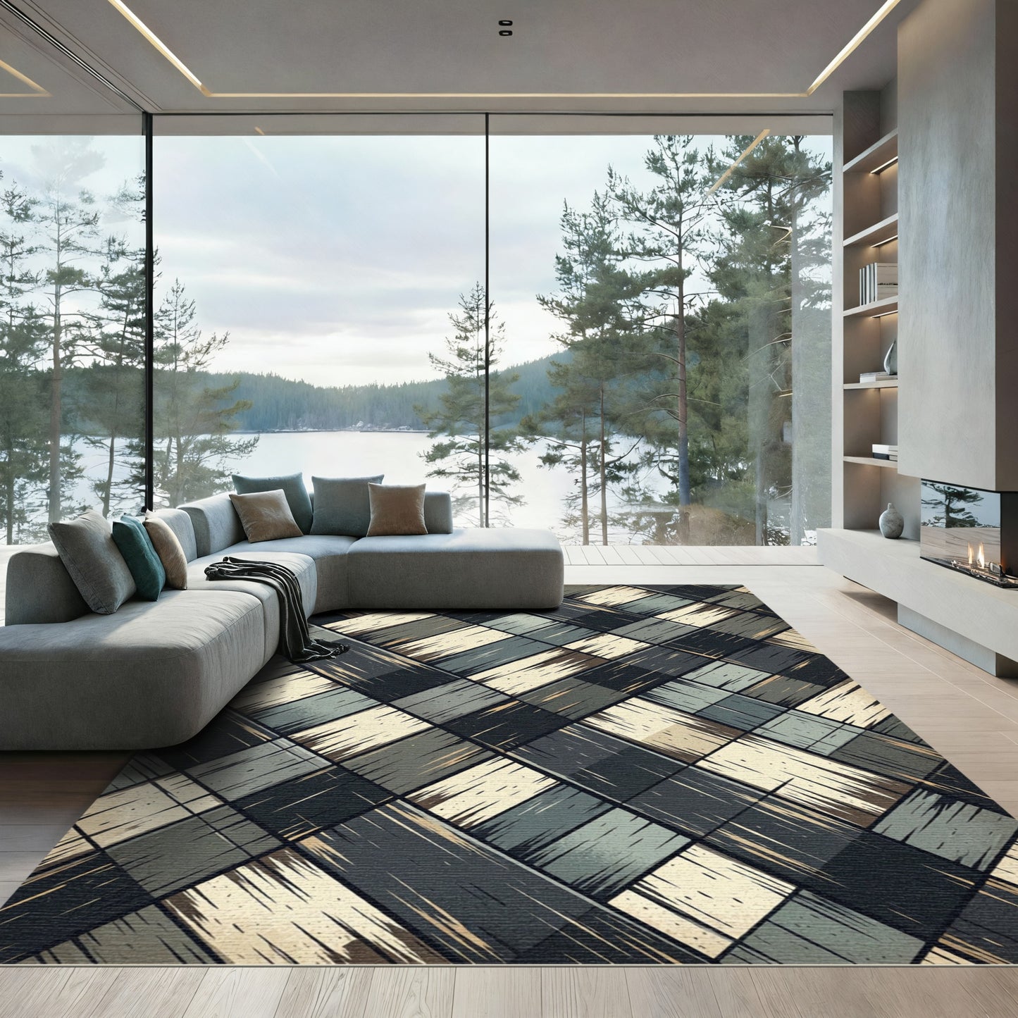 Textured Charcoal and Cream Diagonal Weave Rug