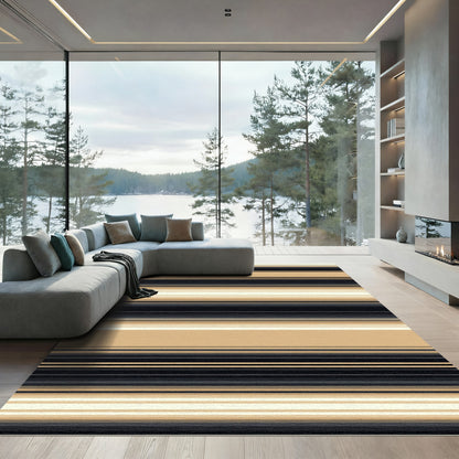 Modern Beige and Black Linear Stripe Rug