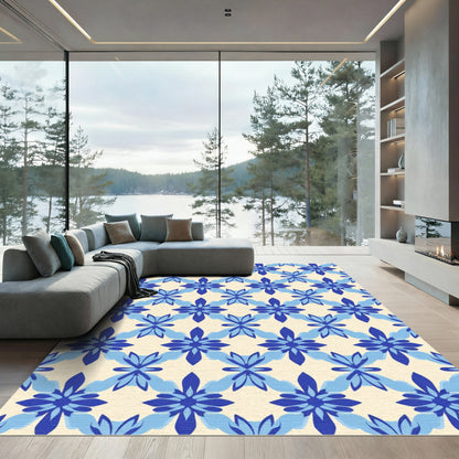 Royal Blue Medallion Geometric Pattern Rug