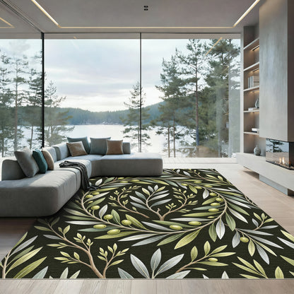 Ornate Olive Branch Wreath Botanical Rug