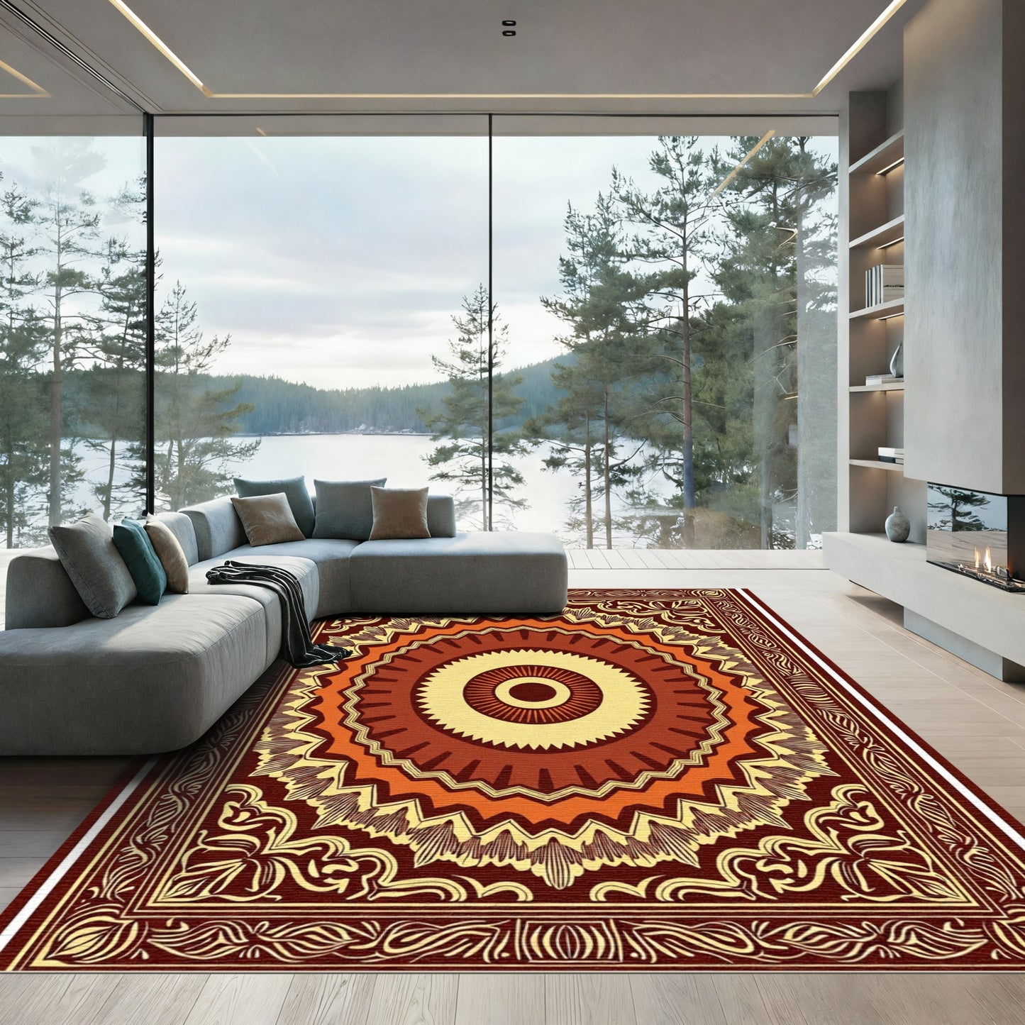 Earthy Tones Sunburst Floral Medallion Rug