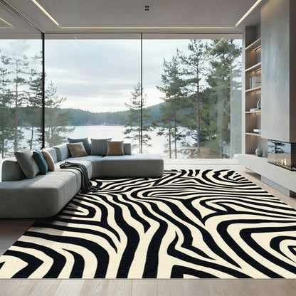 Cream Black Zebra Stripe Abstract Rug