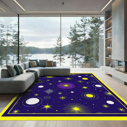 Cosmic Yellow Purple Starburst Circles Rug