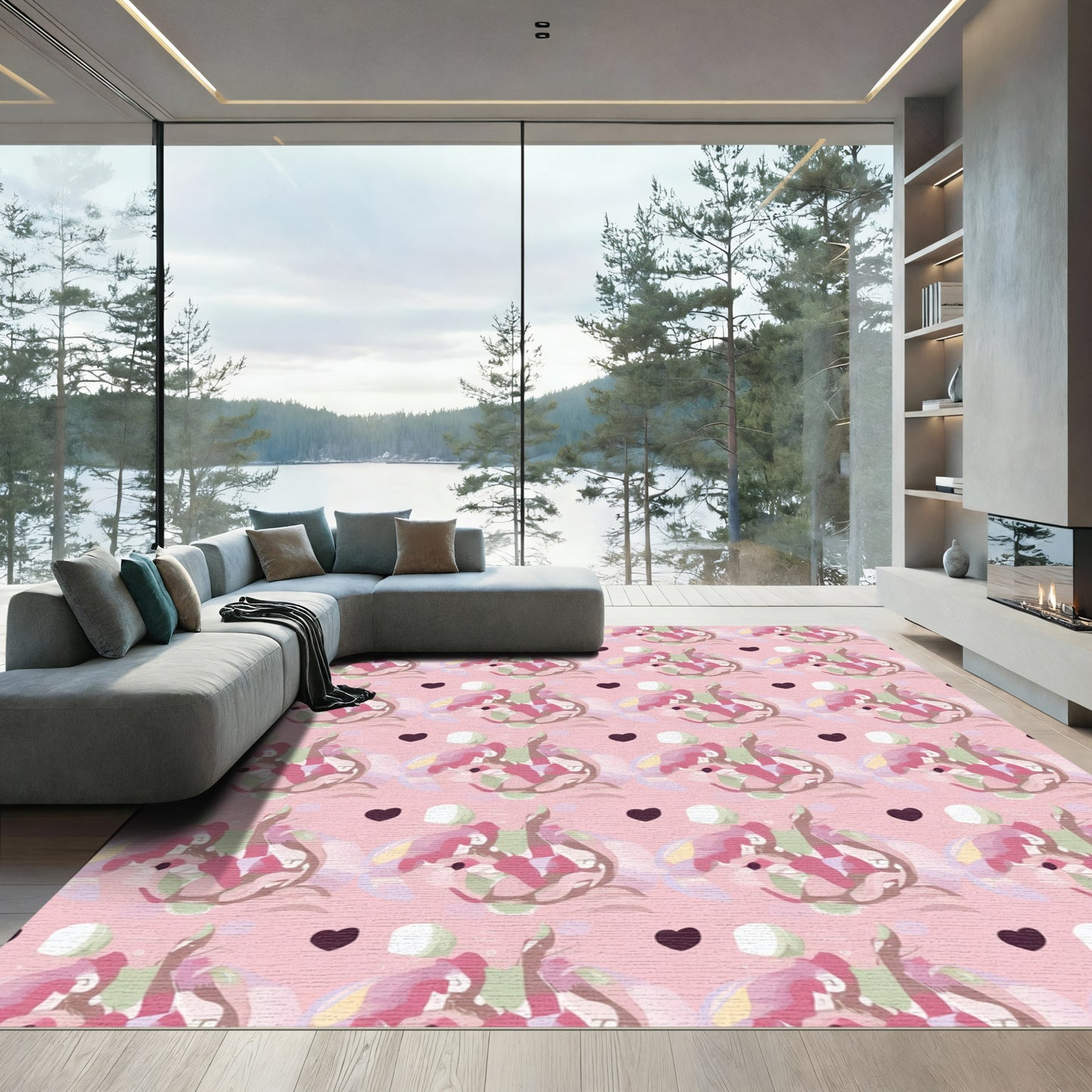 Pink Abstract Hearts Whimsical Bloom Rug