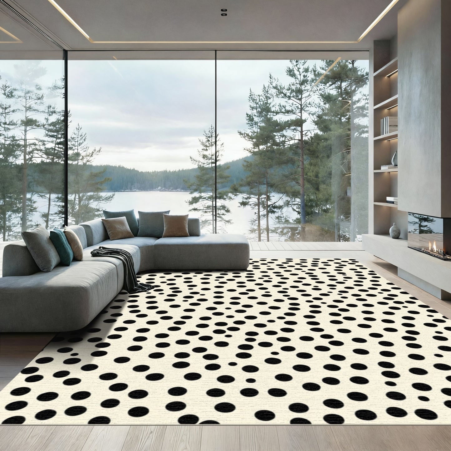 Cream Black Polka Dot Chaos Rug