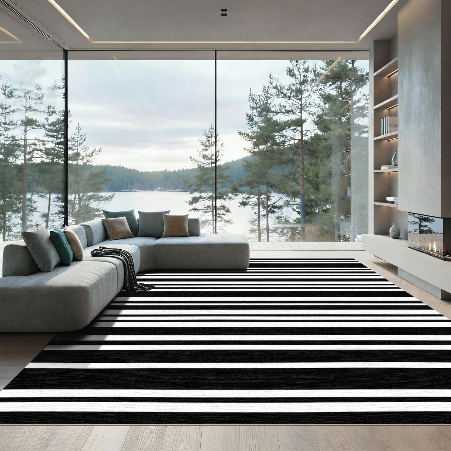 Bold Black and White Horizontal Stripe Rug