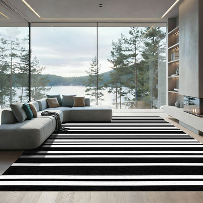 Bold Black and White Horizontal Stripe Rug