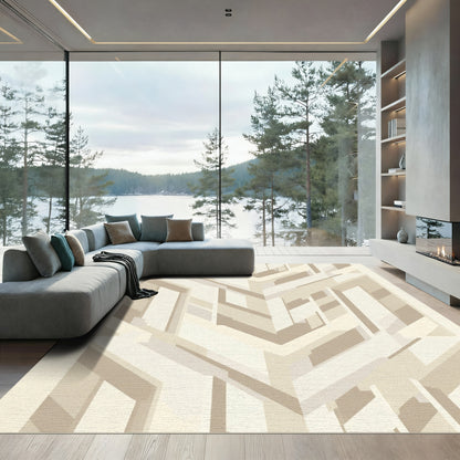 Neutral Geometric Chevron Abstract Rug