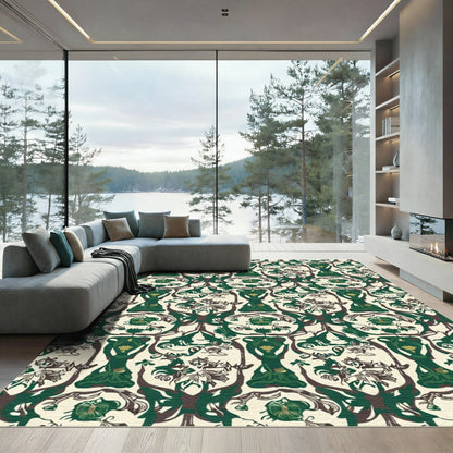 Emerald green forest deity intricate pattern Rug