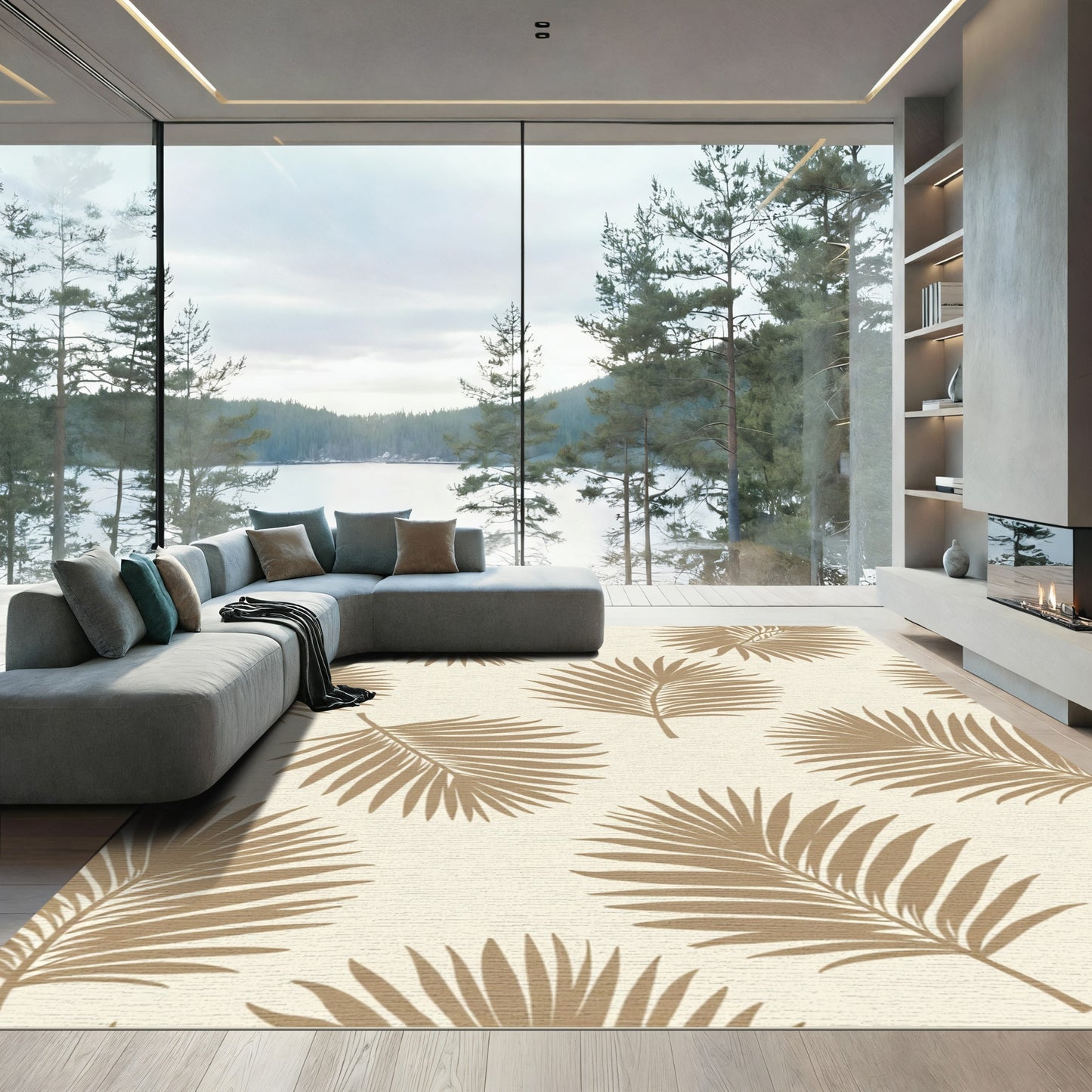 Golden Palm Frond Fade Rug