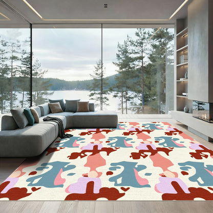 Abstract Organic Shapes Teal Coral Rug