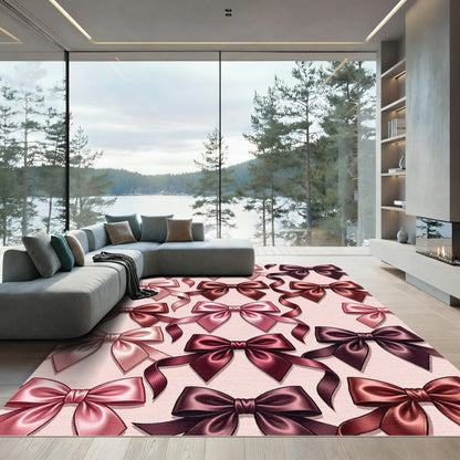 Elegant Satin Blush Pink Bow Ribbon Rug