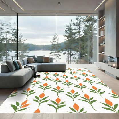 Orange Bud Green Leaf Repeat Rug