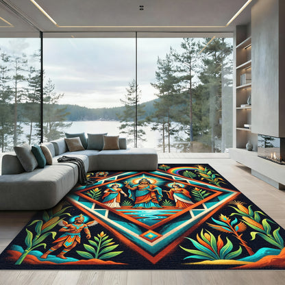Vibrant Aztec Maize Diamond Sacred Art Rug