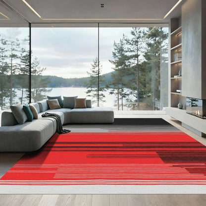 Abstract Red Black White Stripe Rug