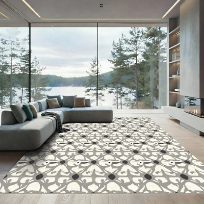Geometric Ivory Gray Lattice Rug