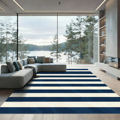 Classic Navy Cream Striped Texture Rug