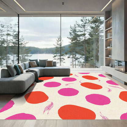Vibrant Crimson Pink Abstract Ovals Rug