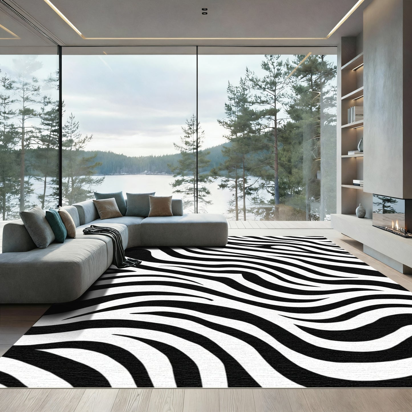 Monochromatic Zebra Striped ContemporaryRug Rug