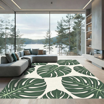 Exotic Green Monstera Leaf Pattern Rug