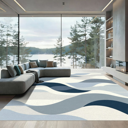 Serene Blue Tonal Wave Landscape Rug
