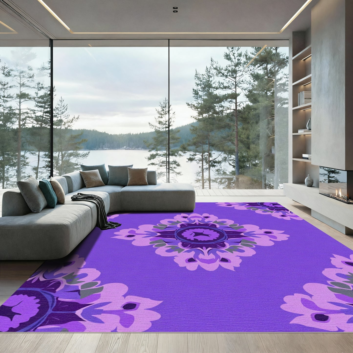 Purple Lilac Floral Medallion Rug