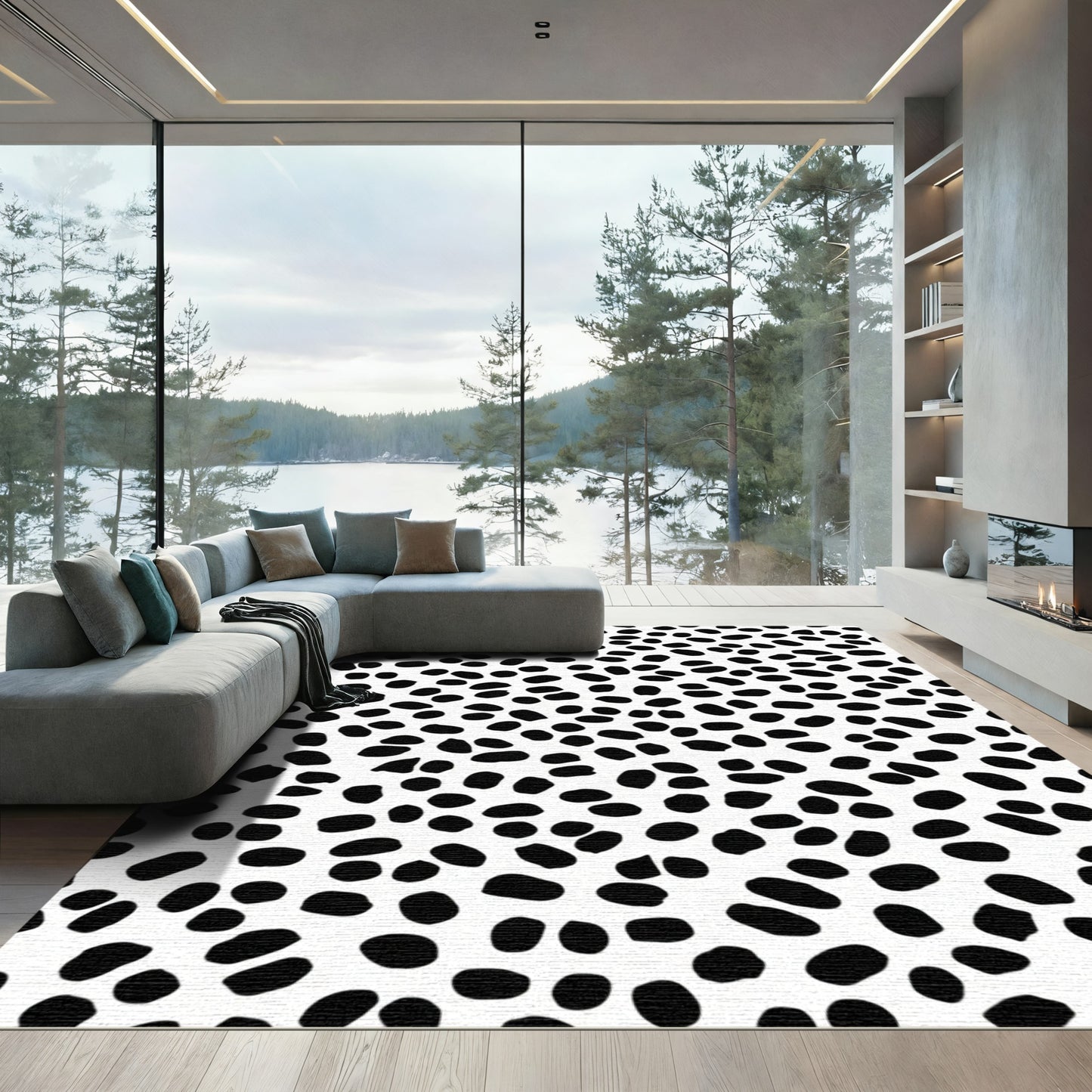 Black White Polka Dot Splash Rug