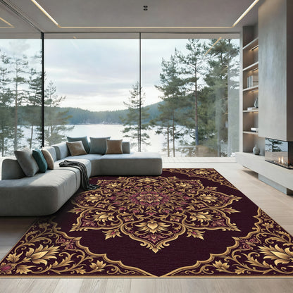 Rich Plum and Gold Floral Medallion Rug