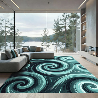 Deep Teal Swirling Current Rug