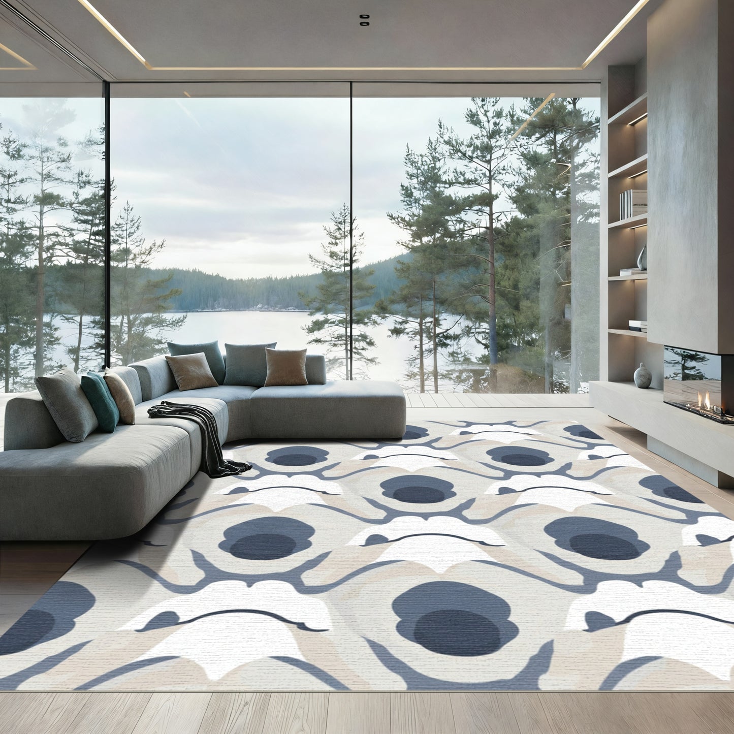 Abstract Blue White Arch Swirl Rug
