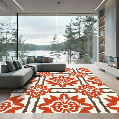 Crimson White Floral Lattice Rug