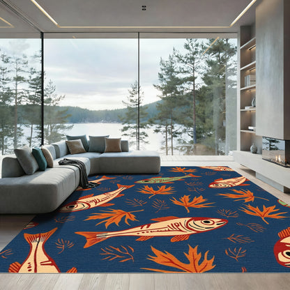 Autumnal Fish And Leaf Collage Rug