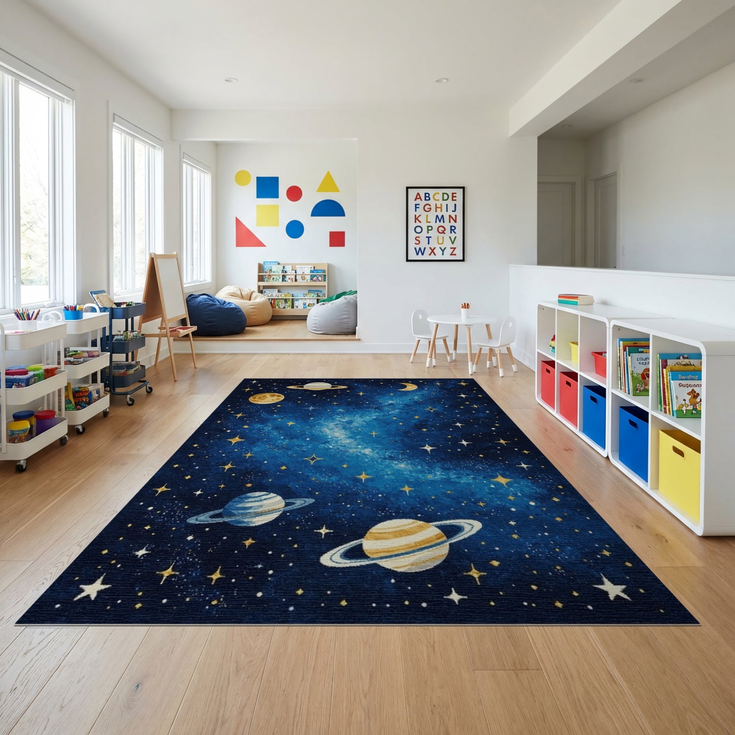 Navy Starry Galaxy Planets Moon Rug