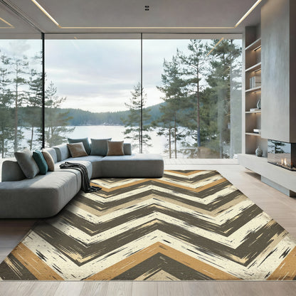 Earthy Chevron Brushstroke Accents Rug