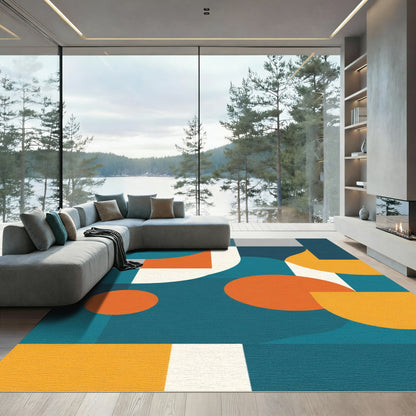 Teal Orange Geometric Circles Graphic Rug