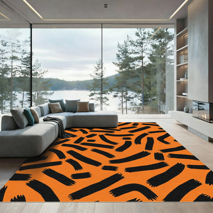 Bold Orange Black Stroke Composition Rug