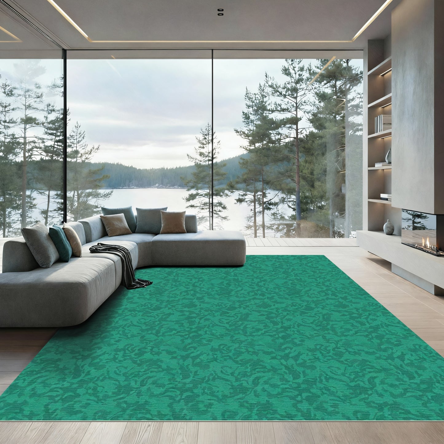 Deep Teal Abstract Swirl Rug