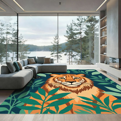 Vibrant Tiger Jungle Foliage Rug